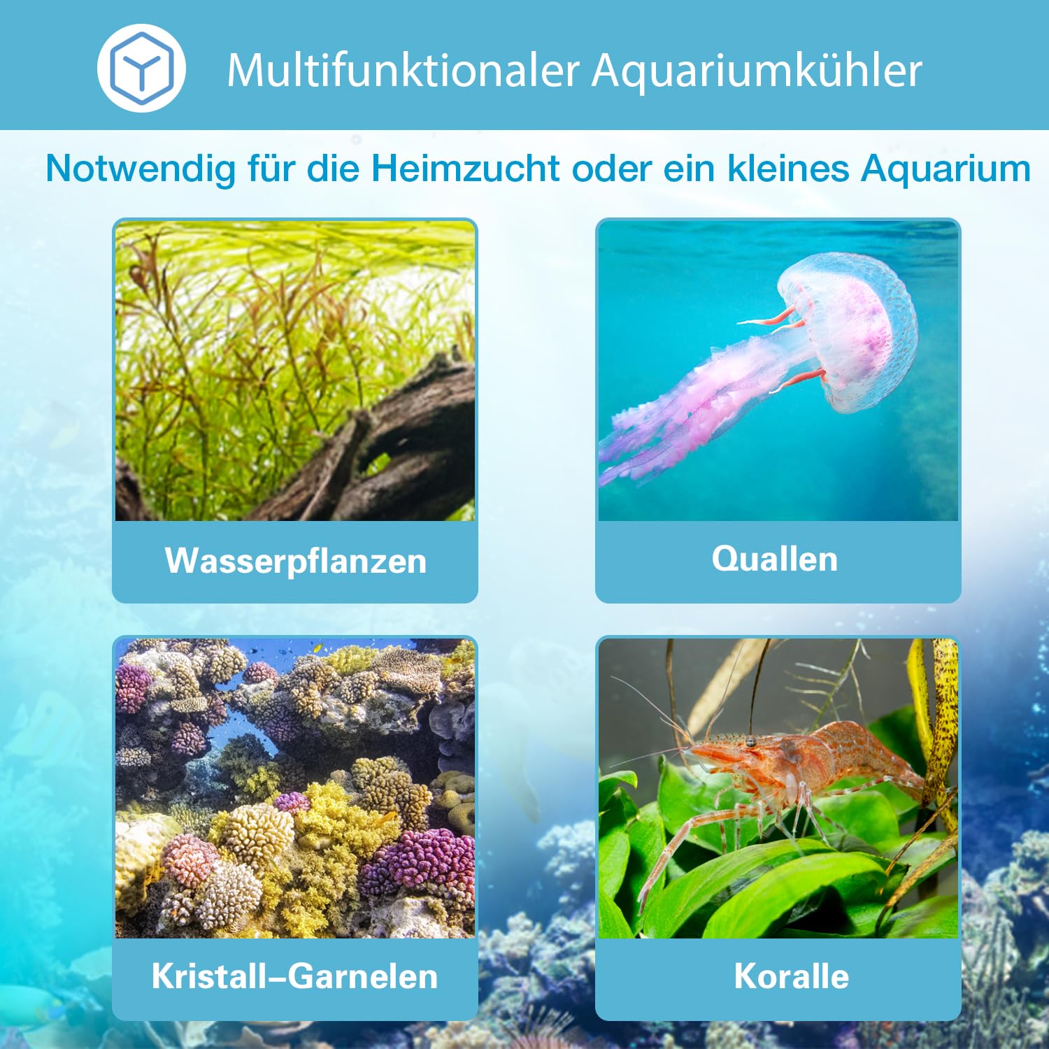300L Wasserkühler Aquarium 245W Aquarium Kühler,Kühlsysteme für Fischbecken Aquaponic Garnelen Axolotl inkl. Schlauch und Haltering