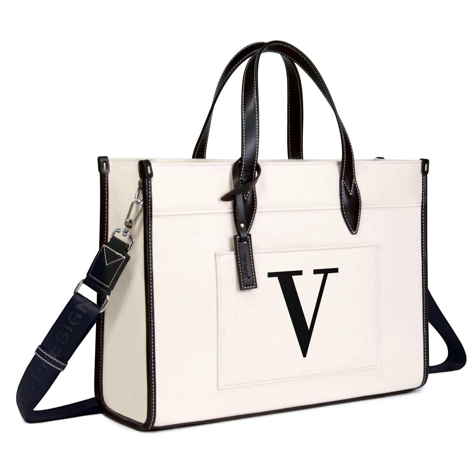 TOPDesign Initial 15.6" Laptop Tote Bag for Women, Personalized Canvas Work Purse, Business Briefcase & Office Handbag