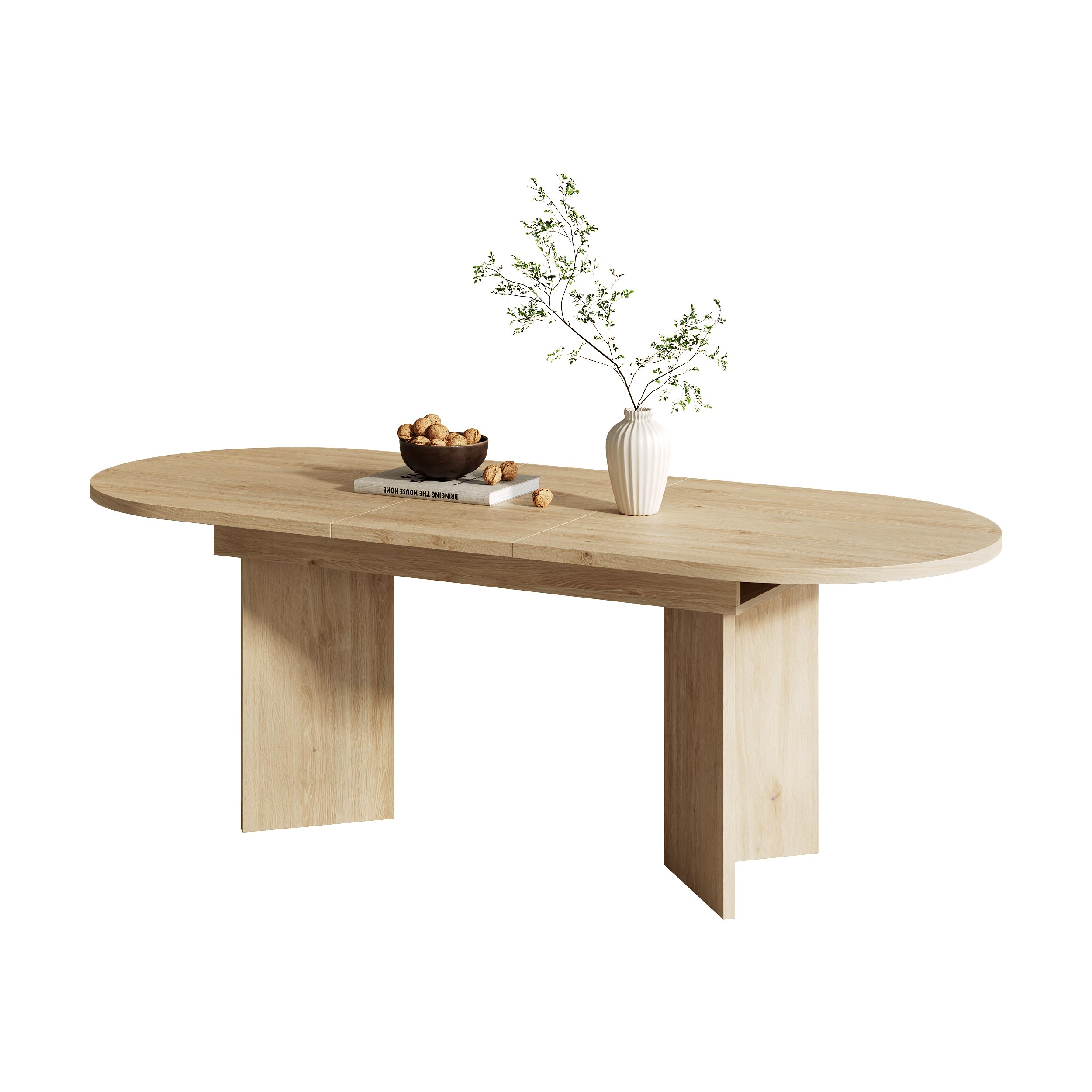 Tavolo da pranzo estensibile, ovale, per 4 fino a 8 persone, tavolo da pranzo ovale con angoli arrotondati, piano del tavolo rinforzato, tavolo da pranzo per cucina, sala da pranzo, sala