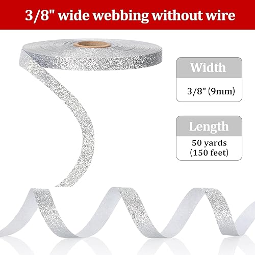 Miniatura 8 de Cinta con purpurina con borde con alambre, impermeable, guirnalda de cinta brillante para regalos, tarjetas, manualidades, coronas, vacaciones,