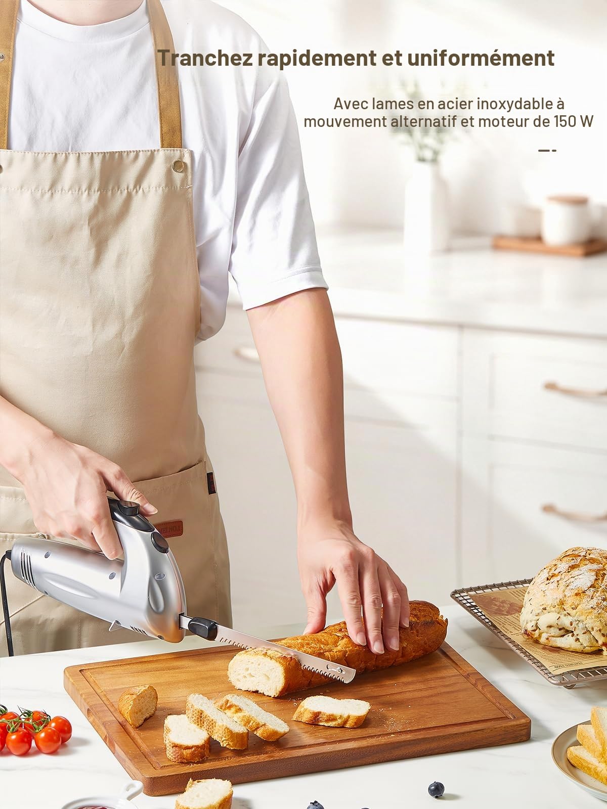 Yabano Electric Knife 150W, Bread & Roast Kitchen Slicer, 2 Blades | Stainless Steel, for Hard Crust and Roast Baguette, Double Safety Lock, with Meat Fork Included