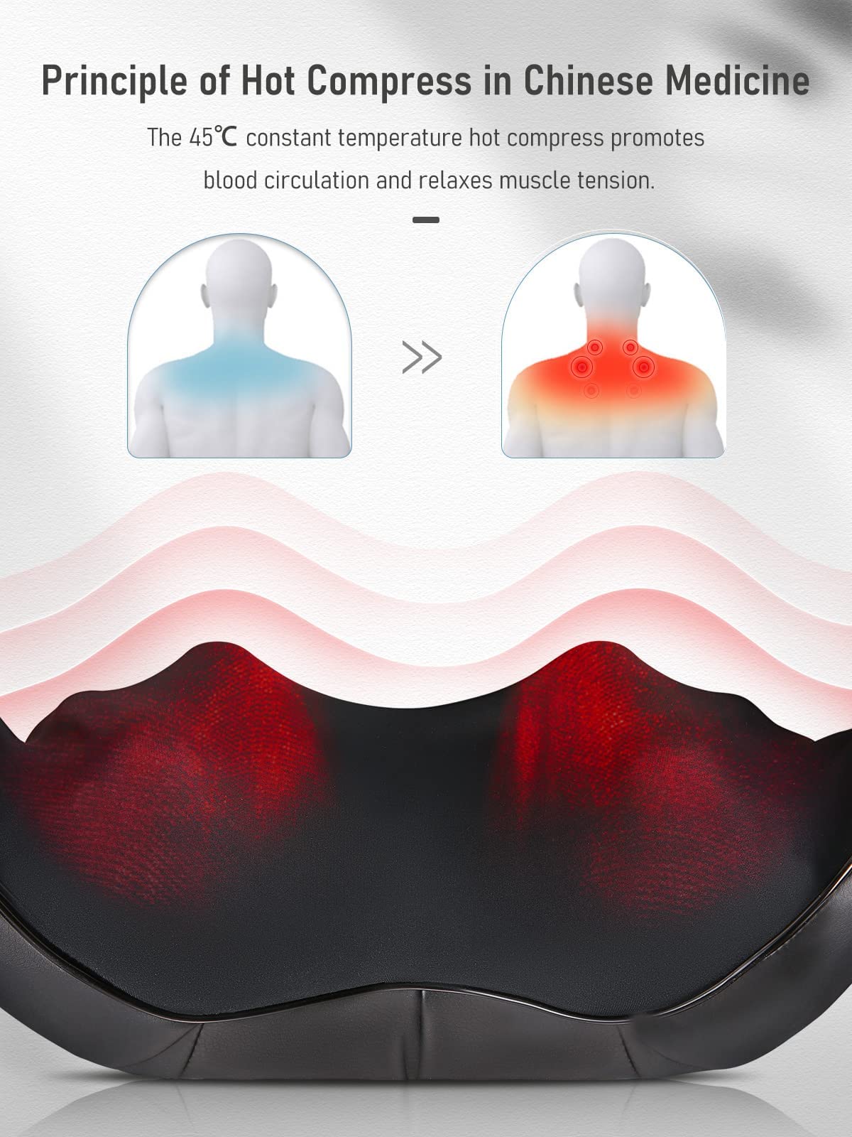 Masajeador de Cuello y Hombros, Shiatsu Masajeador Cervical Eléctrico con Función de Calor, Masajeador Espalda de 3 Posiciones Ajustables, para Relajación de Fatiga el Hogar y la Oficina