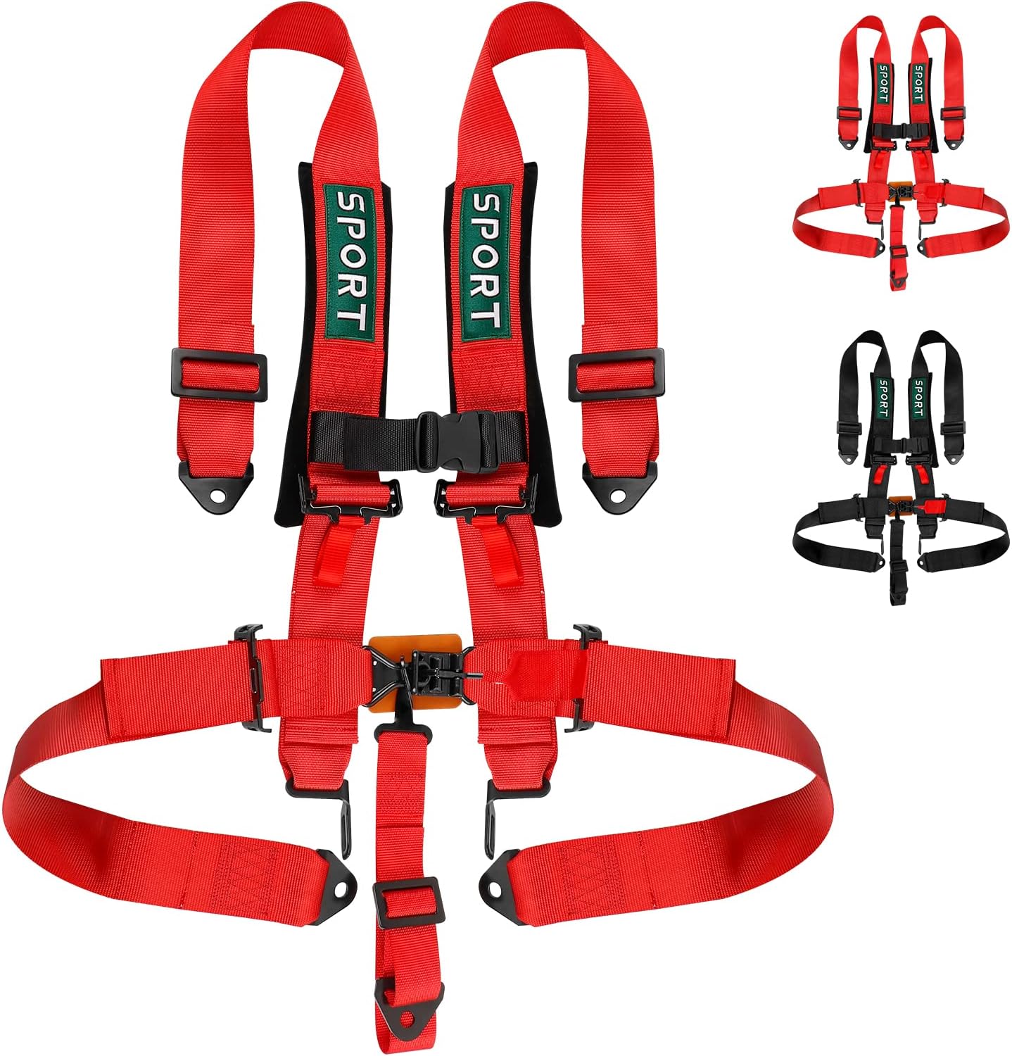 DING.PAI5 Point Racing Harness Red Safety Harness Set with 3 Inch Heavy Duty Shoulder Pads Market Bucket Seat Protection for Go Cart Kart Sports Racing Car UTV ATV (1 PCS)