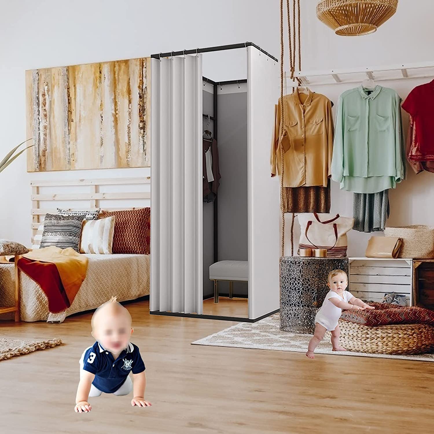 SIAMZYWV Fitting Room Clothing Store Light Luxury Movable Changing Room Dressing Room Landing Shading Curtain for Outdoor