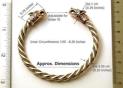 Miniatura 6 de LynnAround Brazalete de bronce nórdico vikingo Fenrir con cabeza de lobo trenzado brazalete brazo anillo joyería pagana
