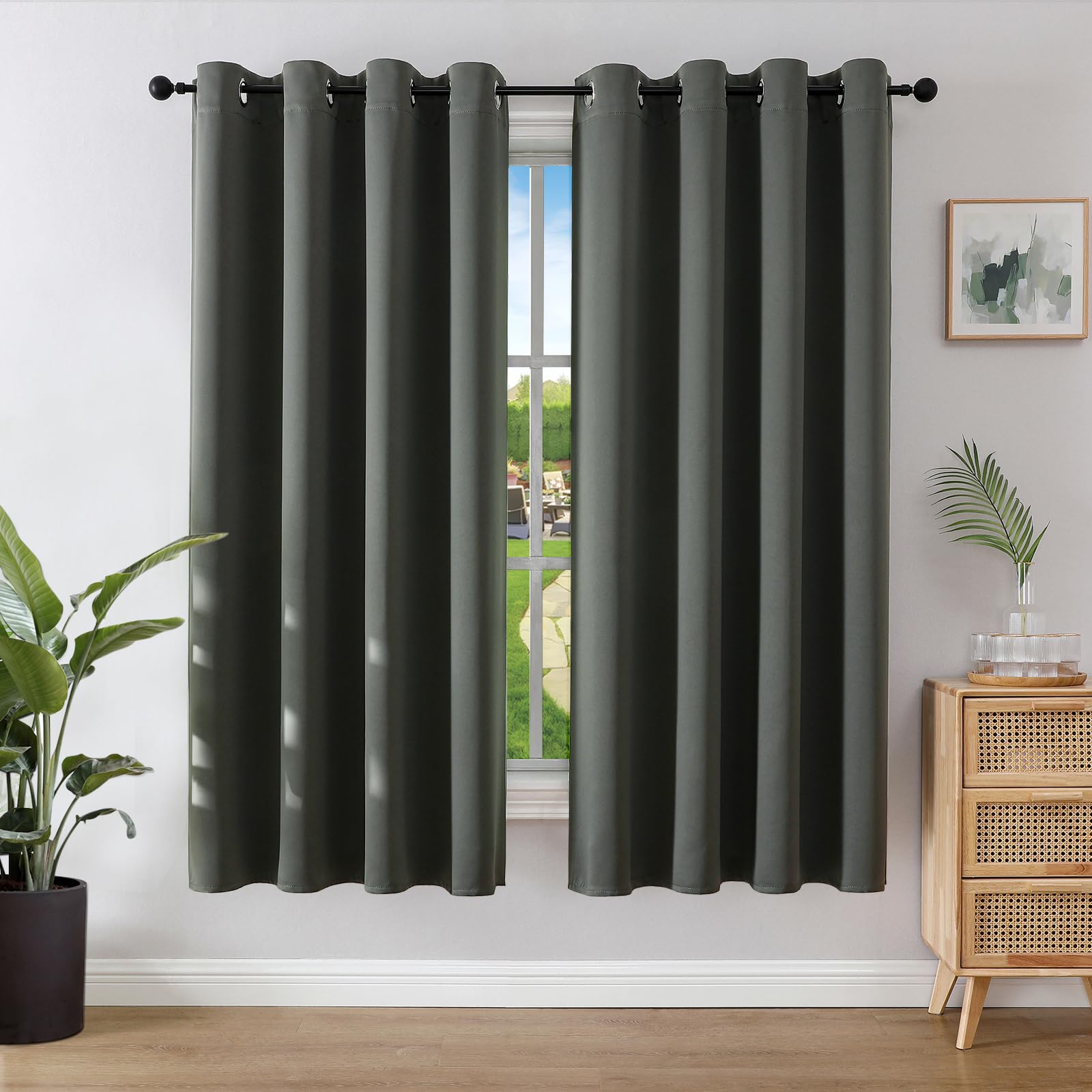 Joydeco Blackout Curtains for Bedroom 66 x 72 Inch, Eyelet Thermal Insulated Energy-saving Drapes for Room Darkening Light Filtering, Nursery Window Treatments 72 Inch Drop, 2 Panels - Dark Grey