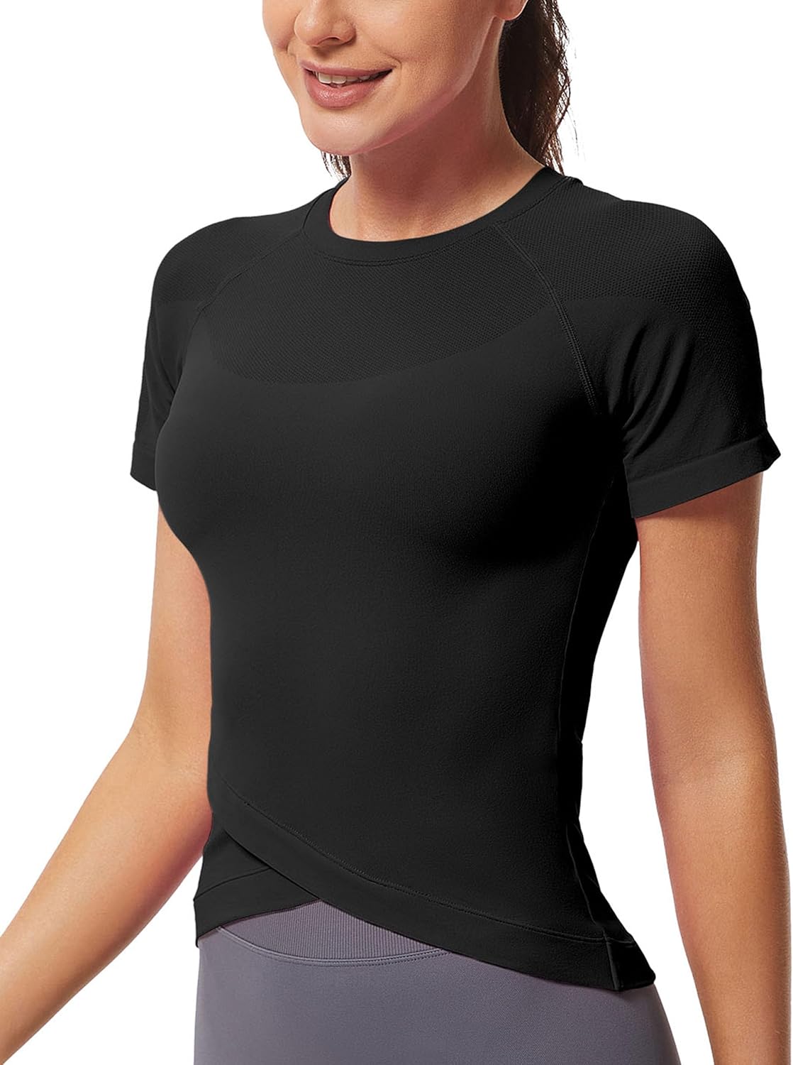 MathCat Workout Shirts for Women, Workout Tops for Women Short Sleeve, Cross Hem Compression Shirts