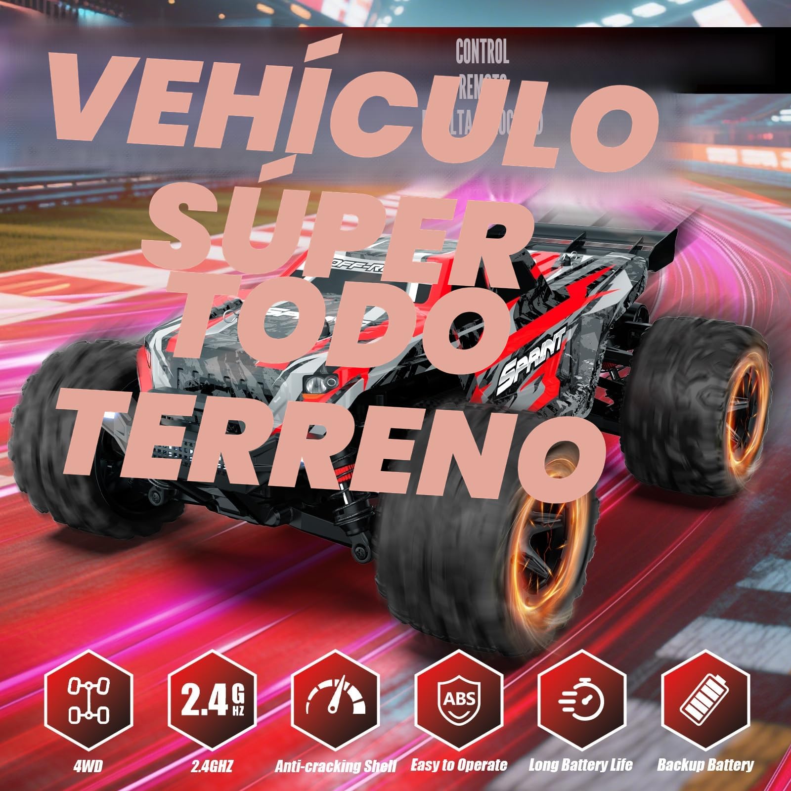 Coche Teledirigido Todoterreno 40 KM/H, 1:18 Coche Radiocontrol 2,4 GHz, 4x4 RC Drift Car Monster Truck con Luz LED y 2 Batería Recargable Control Remoto, Juguete Regalo para Adulto Niños Niñas