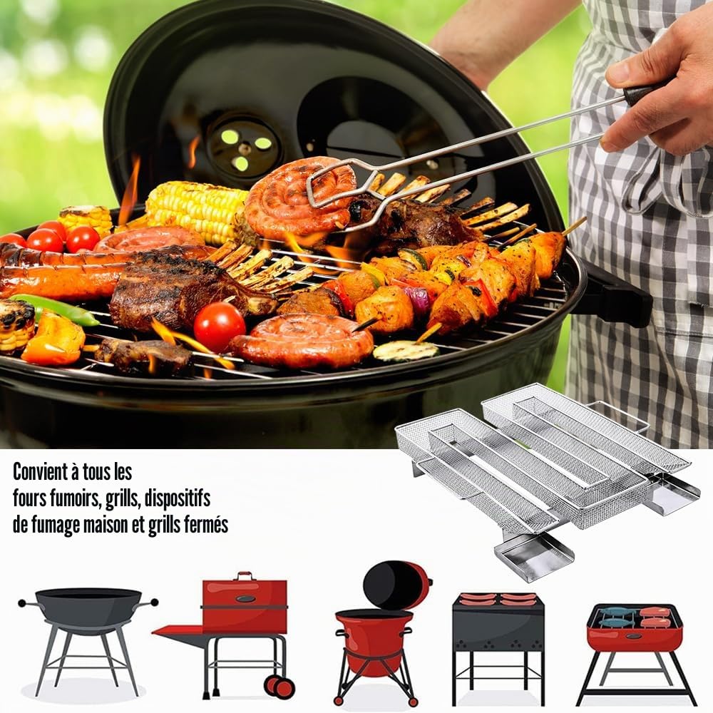 Générateur de Fumée Froide, Fumoir a Froid avec Brosse et Crochet Réutilisables Générateur de Fumée Froide avec Anse Générateur de Fumée en Acier Inoxydable pour Fumoir Barbecue 22,5x22,5x4,5