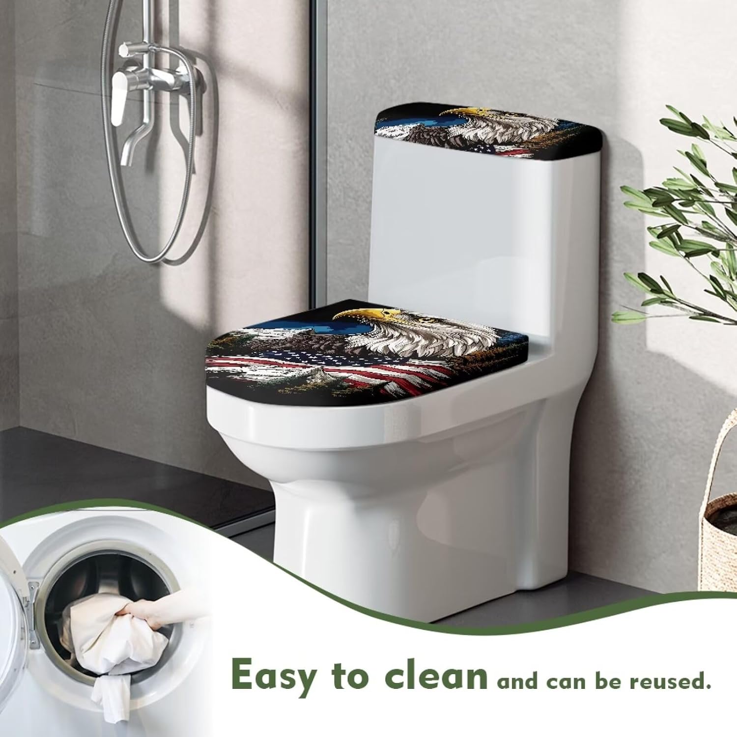 Eagle American Flag Pattern 2 Pack Toilet Lid Cover with Toilet Tank Lid Cover, Patriotic Toilet Seat Covers Fits Most 15-21" Round Oblong and Elongated Toilet Seat,Easy to Clean