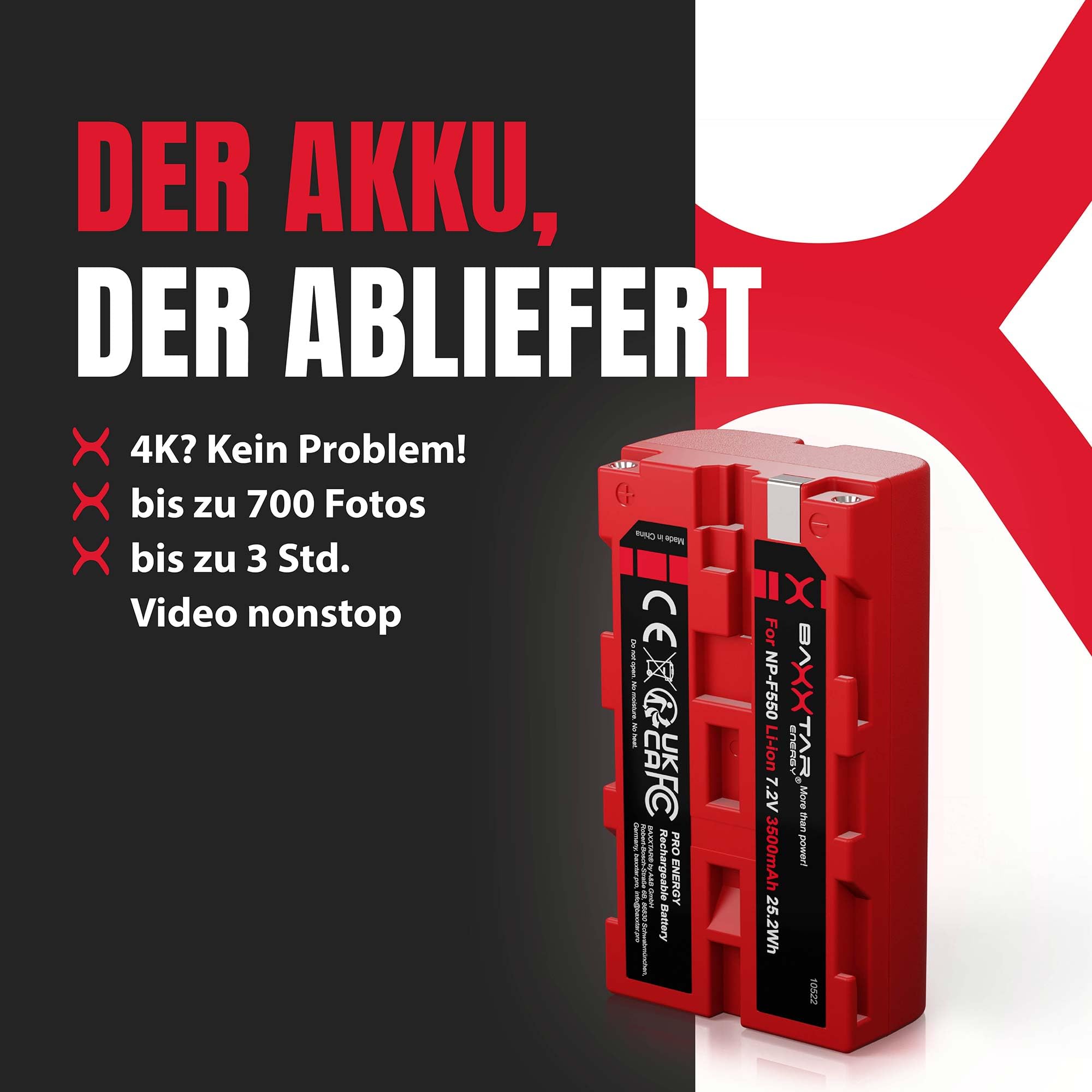 Baxxtar PRO NP-F550 NP-F570 Akku 3500 mAh 2X - LG Cells Inside - CCD-RV100 CCD-RV200 CN-160 CN-216 CN-304 YN-300 VL-600 LED Video - Ninja Phone