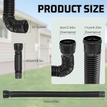 Expandable Guttering Drain Pipe, 150cm Flexible Rainwater Downspout Extension, Adjustable Guttering Rainwater Kit, Durable Guttering Pipes and Fittings for Lawns, Gardens, Yards, Cement Floors - 1PCS