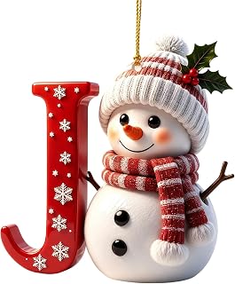Snowman Christmas Ornaments,Personalized Letter Ornaments for Christmas Tree, Initial Ornament, Letter Ornament for DIY Hanging Xmas Decor, Cute Snowman Decoration, Gift for Family Friends (J)