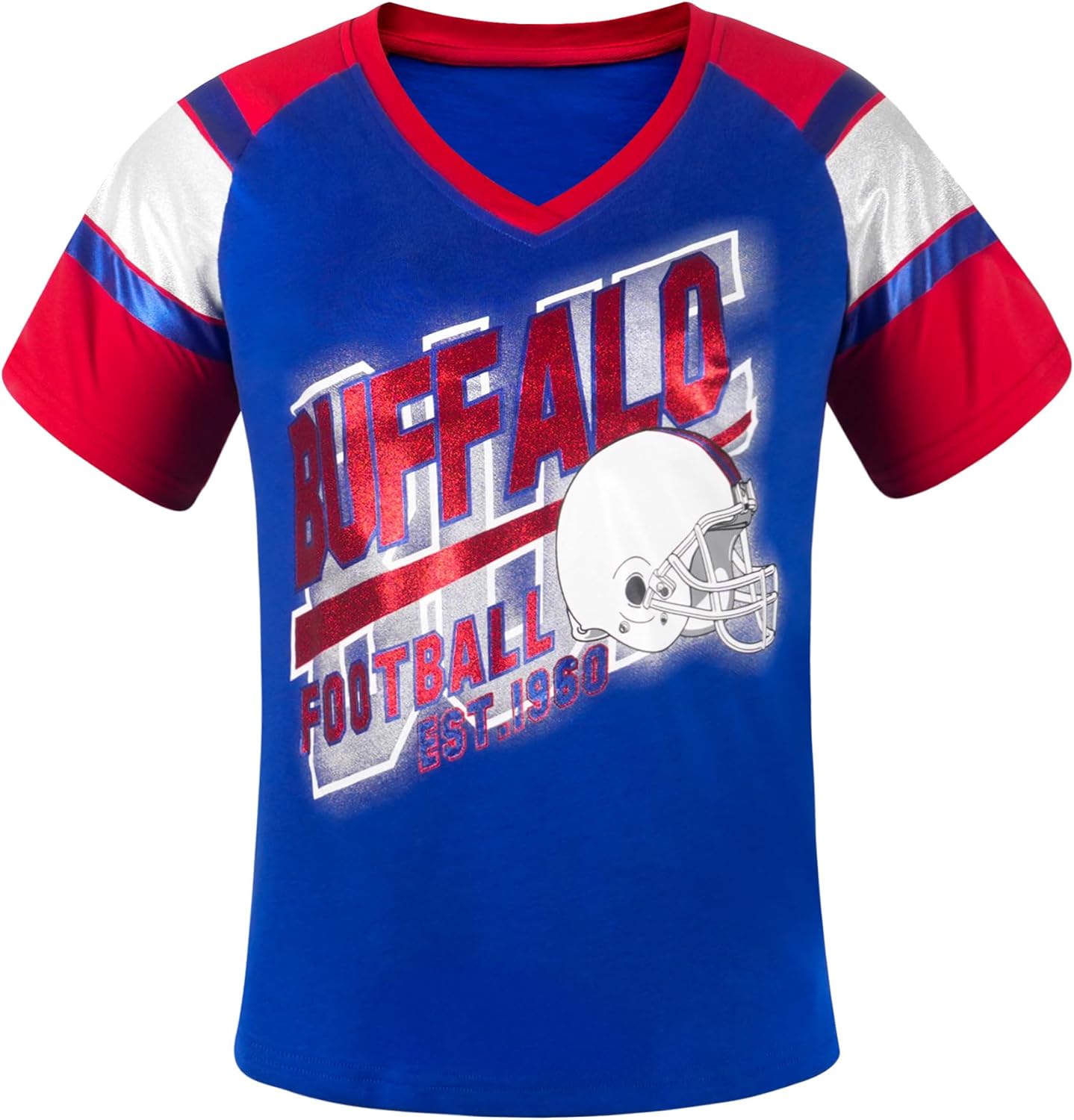 Womens Football Fans Athletic City Raglan T-Shirts - Blue & Red