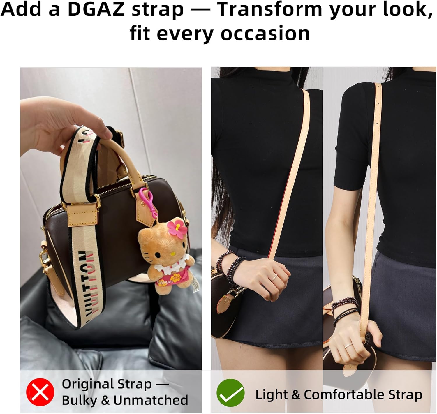 DGAZ Vachetta Leather Adjustable Crossbody Strap for Speedy Bag with Gift Box, Handmade Shoulder Strap