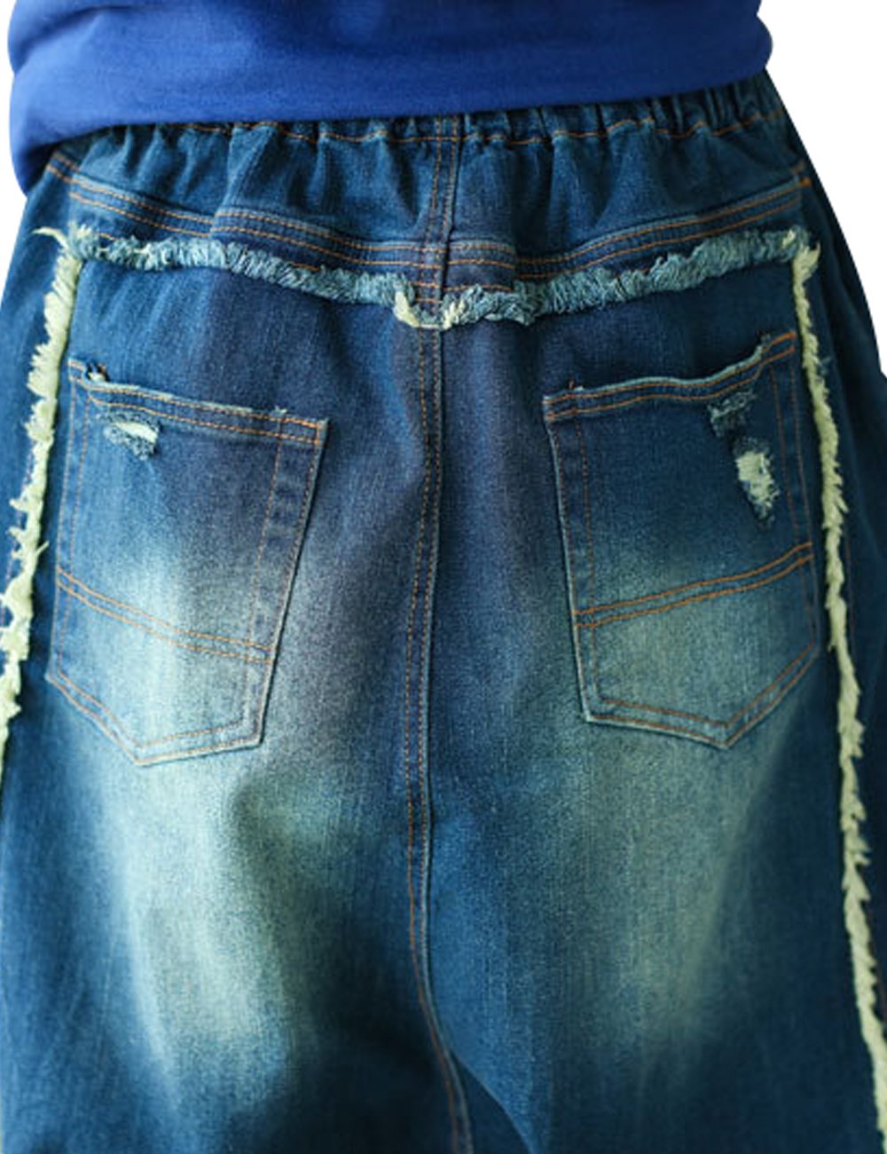 Youlee Femmes Taille Elastique Brodé Drop Crotch Pantalons Jeans Sarouel