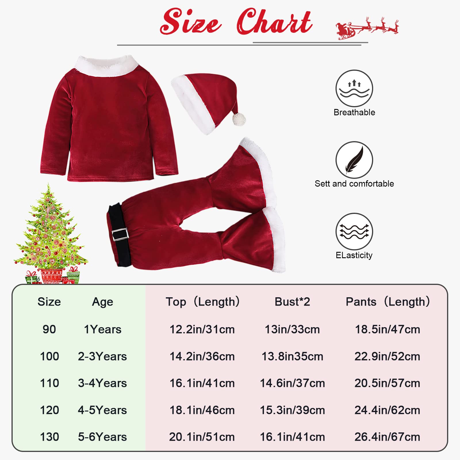 TAGVO Bebe Niña Disfraz de Elfo Conjunto Navidad Cosplay Mi Primera Navidad Conjunto 3 PC Set de Navidad con Ropa Pantalones Diadema Sombrero, Regalos para Niñas 1-9 Años — view 6