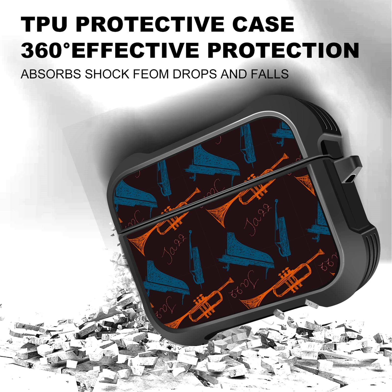 MINGDAO Compatible with AirPods Pro 2nd / AirPods Pro Charging Case , Patterned Soft TPU Shockproof Protective Cover Case (Jazz Music Instrument Trumpet and Piano)