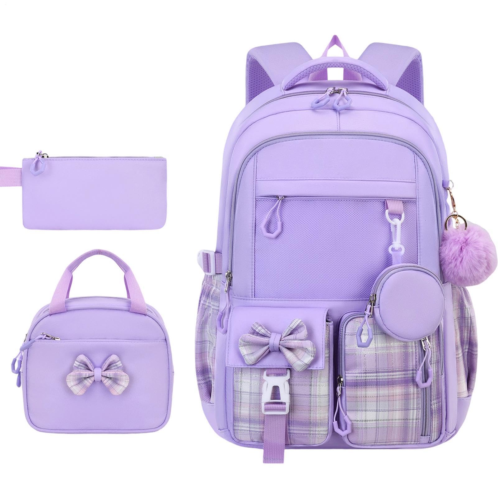Generisch Schulrucksack für Mädchen 3-teiliges Reiseset mit Brotdose und | Leichter Schülerrucksack für Wasserflasche, Schulbücher, Wochenendausflüge, Reisen und