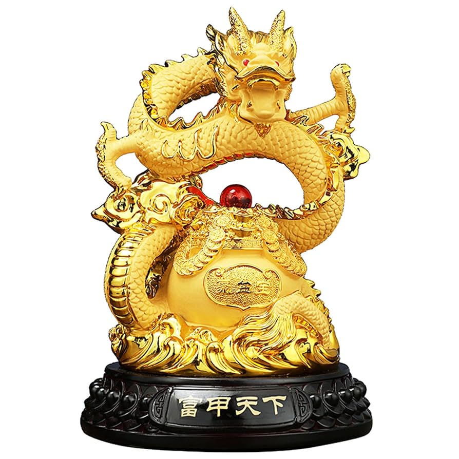 Amazon.co.jp: MKYOKO 風水の金の円盤のドラゴンの装飾品の