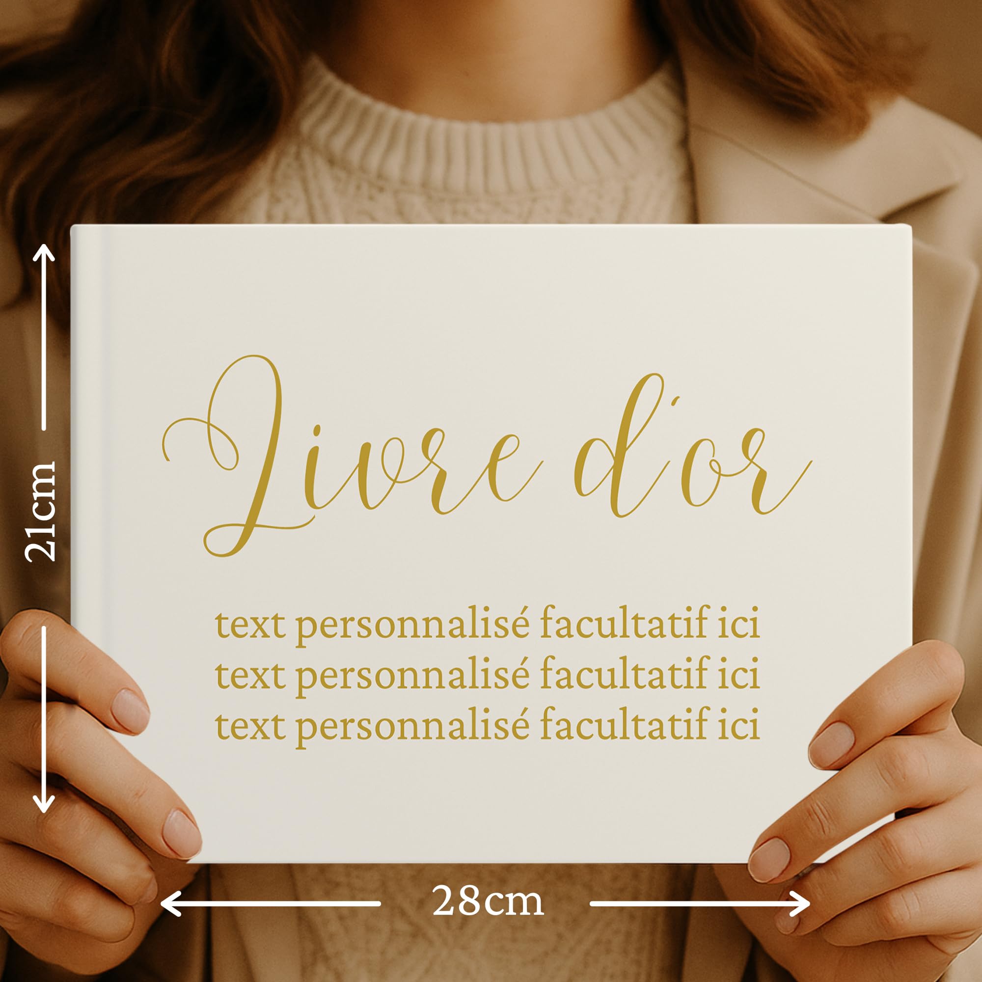 Livre d'or personnalisé - Livre d'or mariage personnalisable, anniversaire (crème)