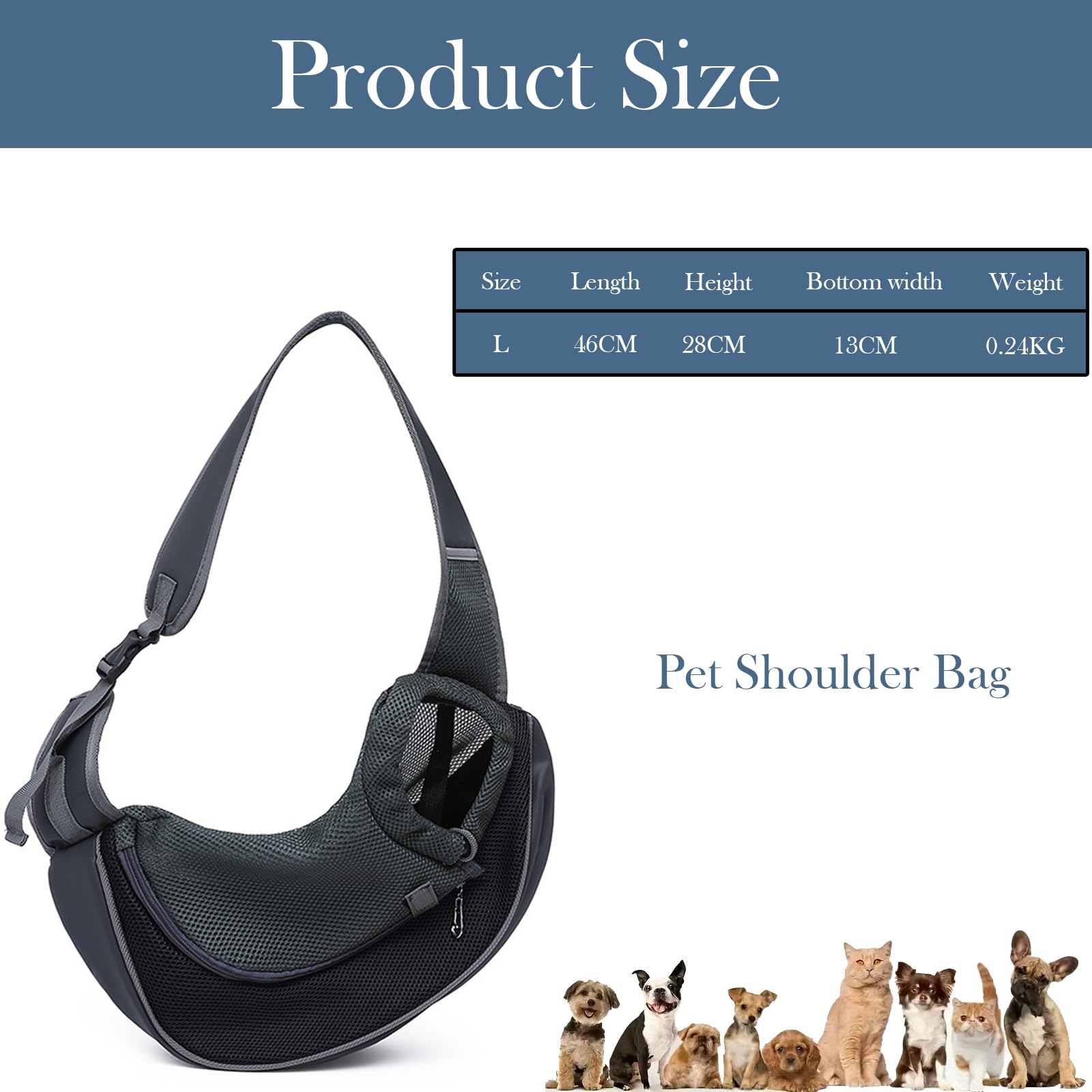 1Pcs Dog Carrier Bag, Dog Sling Carrier for Small Dogs and Cats Adjustable Shoulder Strap, Oxford Fabric with PVC Mesh - Image 2