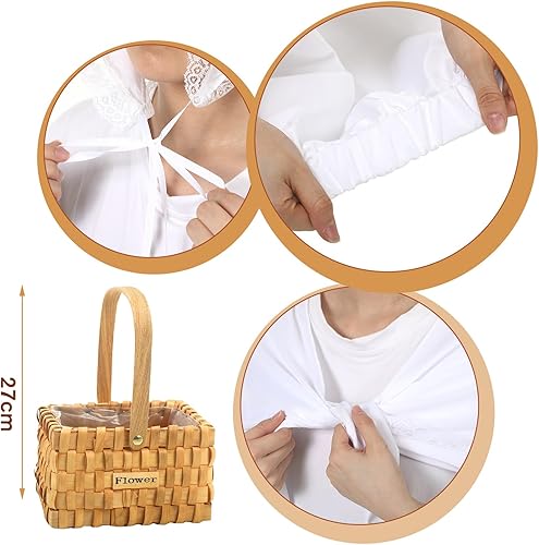 Miniatura 2 de Panitay 4 accesorios de disfraz colonial, gorra blanca de la mafia, delantal de mujer de la pradera, chal de encaje, cesta de pícnic para mujeres y