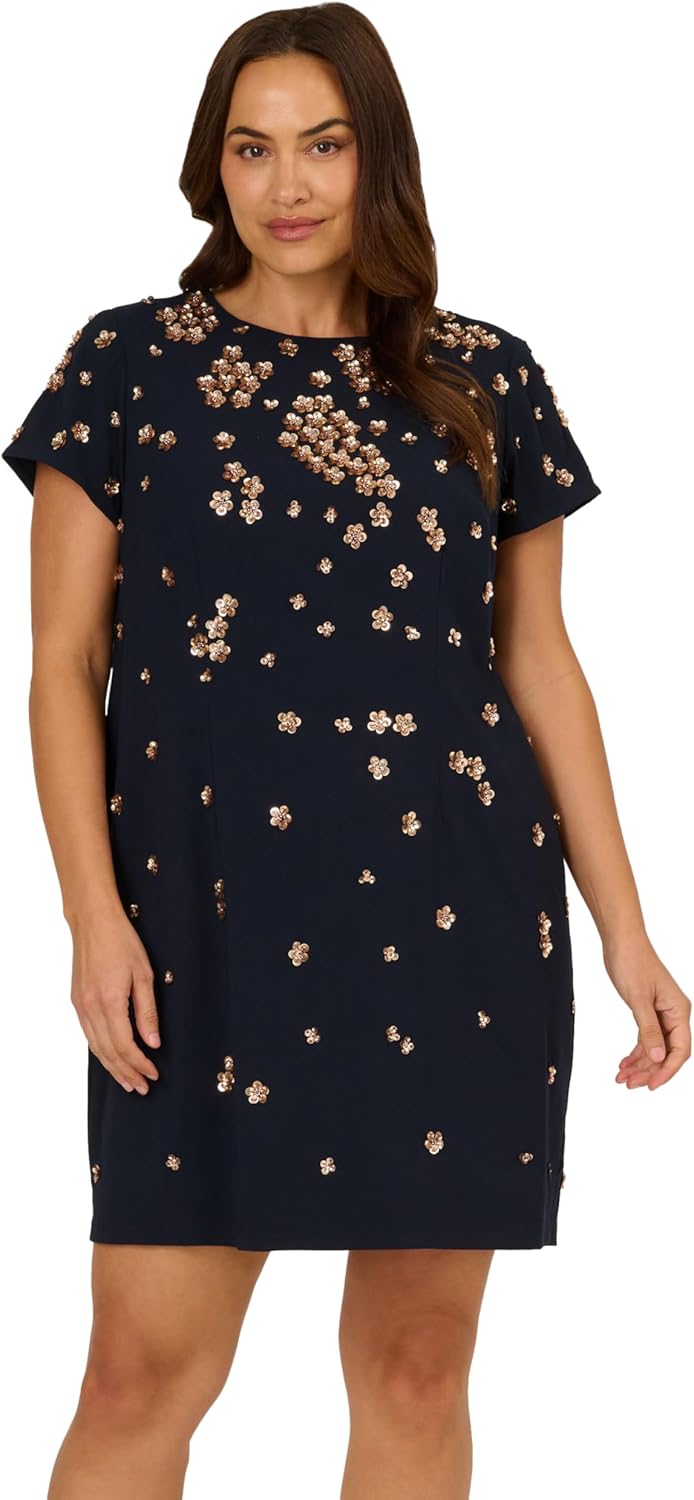 Adrianna Papell Women's Bead Crepe Shift Dress