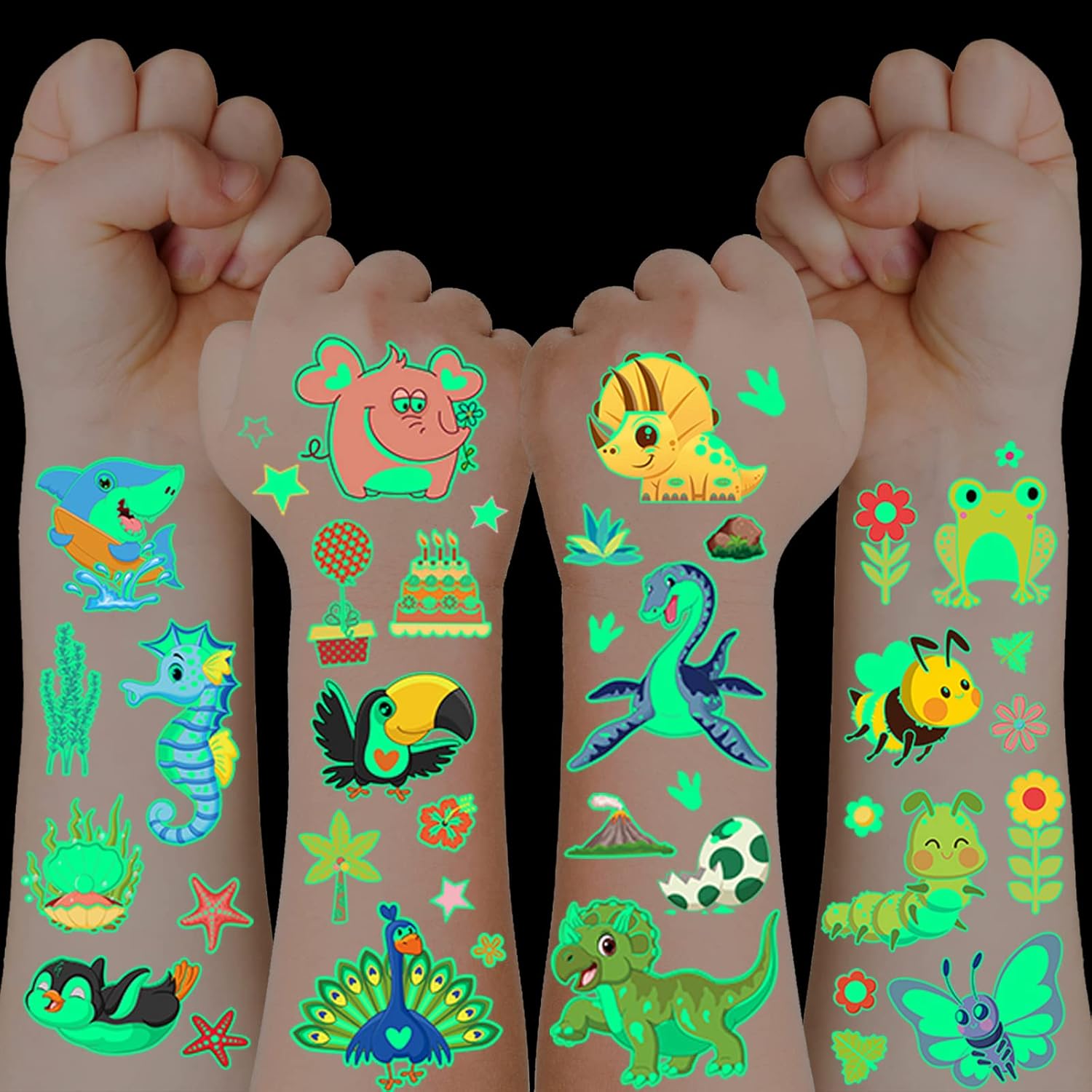 Tattoo Children Girls Boys, 30 Leaves (400) Glowing Tattoos Kids, Kids Tattoo Skin Friendly, Stickers Children Tattoos, Glitter Temporary Tattoos Stickers for Giveaways Ki