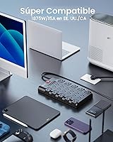 Vista 4 de Regleta de alimentación, SUPERDANNY - Protector contra sobretensiones con 22 tomas de corriente AC y 6 puertos de carga USB, 1875 W/15 A, 2100