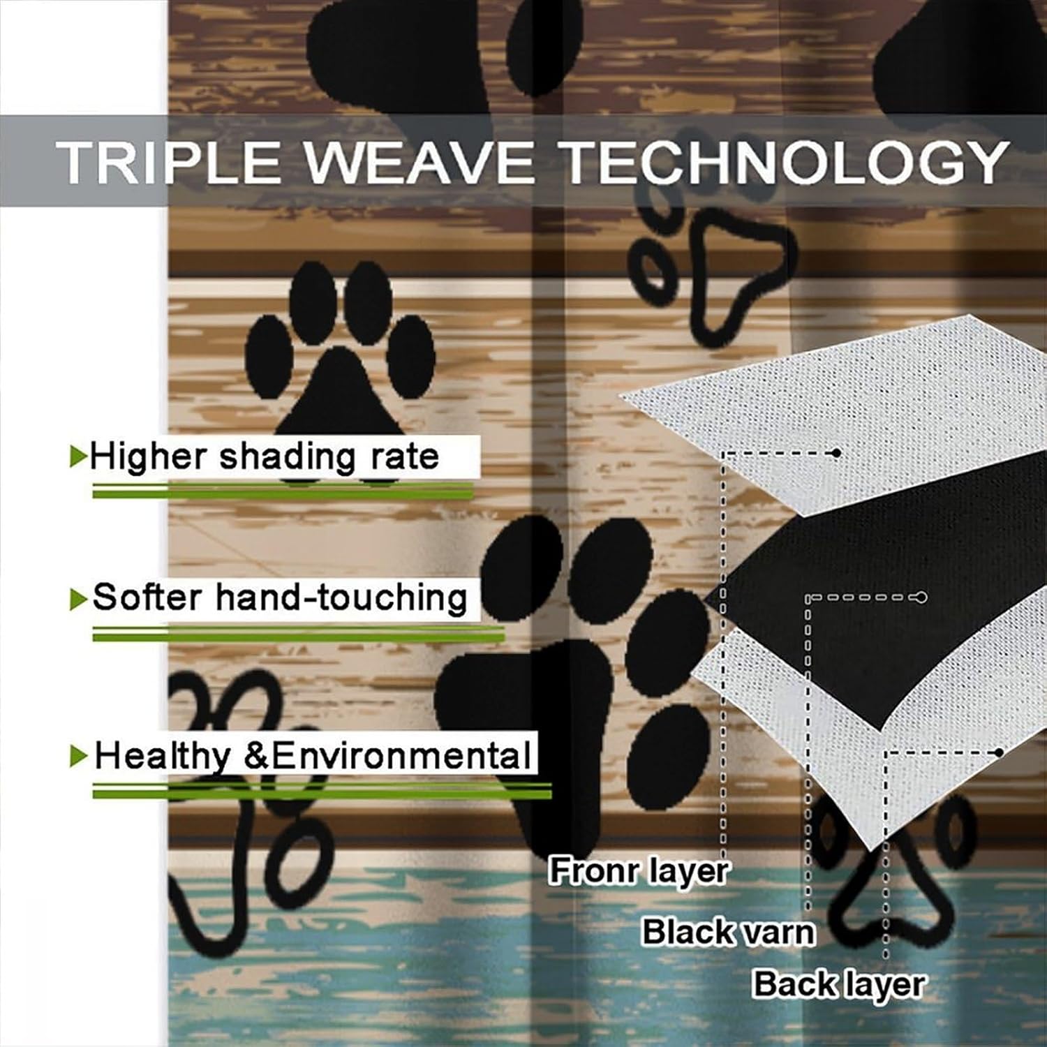Dog Paws Prints Blackout Curtain, Rustic Turquoise Semi, Teal Wood Puppy Paws for Home Kitchen Livingroom Coffee Room Window Curtain 2Panel 42" W X 45" L