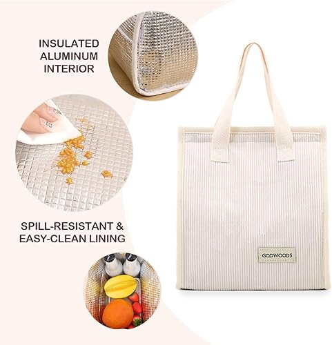 Miniatura 5 de TELLUMO Lonchera de pana para mujeres y hombres, bonita lonchera aislada con gran capacidad (7.5 litros), bolsa de almuerzo reutilizable para el