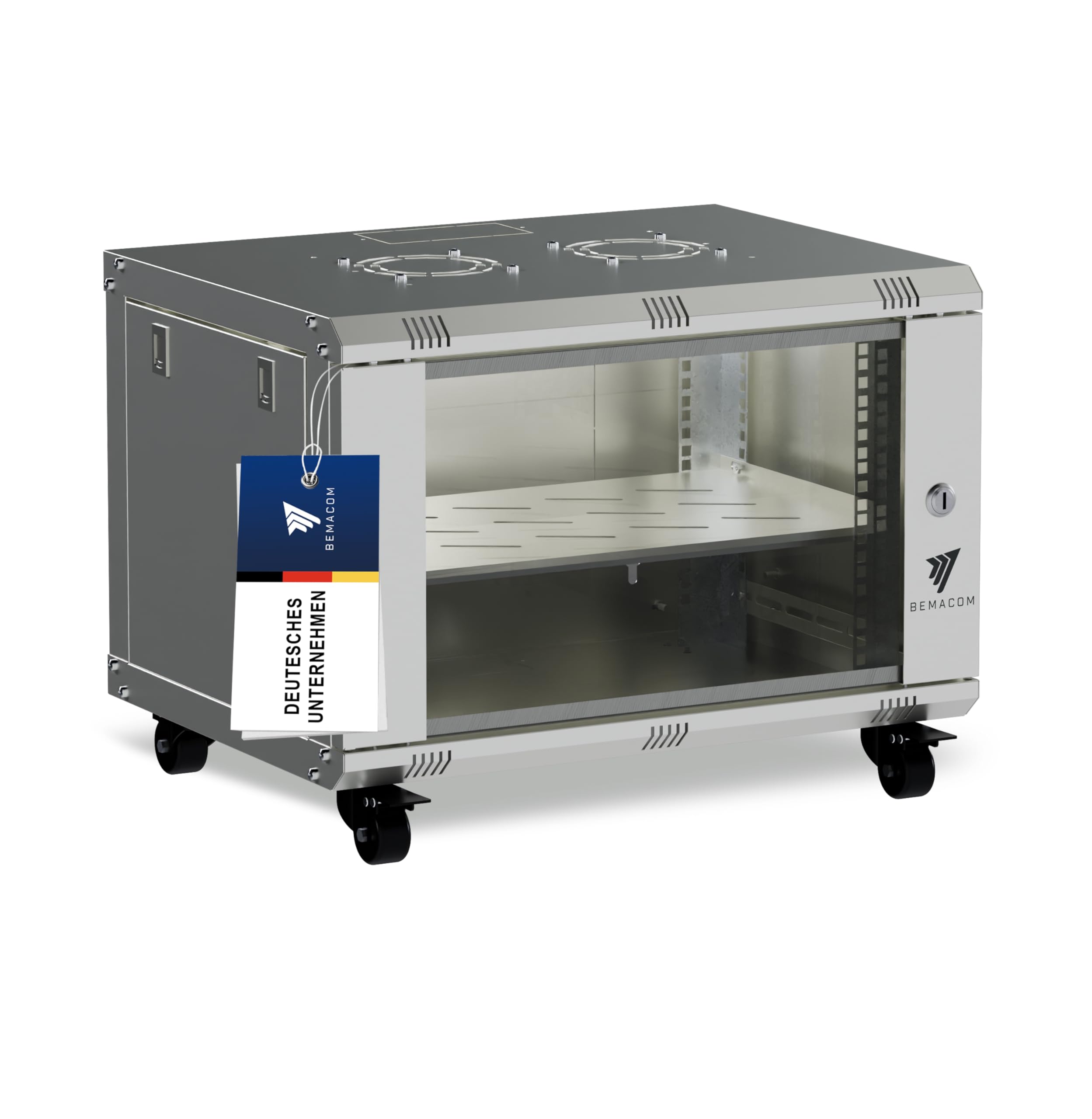Netzwerkschrank 19 Zoll Serverschrank Pro Serie 7HE, Server Rack für Wandmontage EDV Schrank 19 Zoll Gehäuse mit Traglast 60kg, 600x450x385 mm Grau, mit Glastür + abschließbar RAL 7035