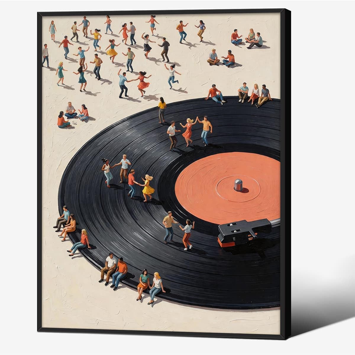 Vintage Music Posters Trendy Vinyl Record Player Canvas Wall Art 90s Music Lover Print Modern Pop Bar Painting Minimalist Aesthetic For Living Dining Room Music Room Decor 8x10in Black Framed