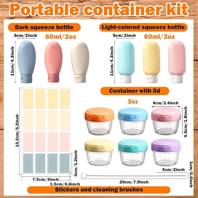 12 Pack 2 oz Salad Dressing Container Set, 6 Silicone Small Condiment Squeeze Bottles, 6 Sauce Containers Cups, with Sticker and Brush Leakproof Condiment Containers with Lid for Lunch Travel miniatura 2