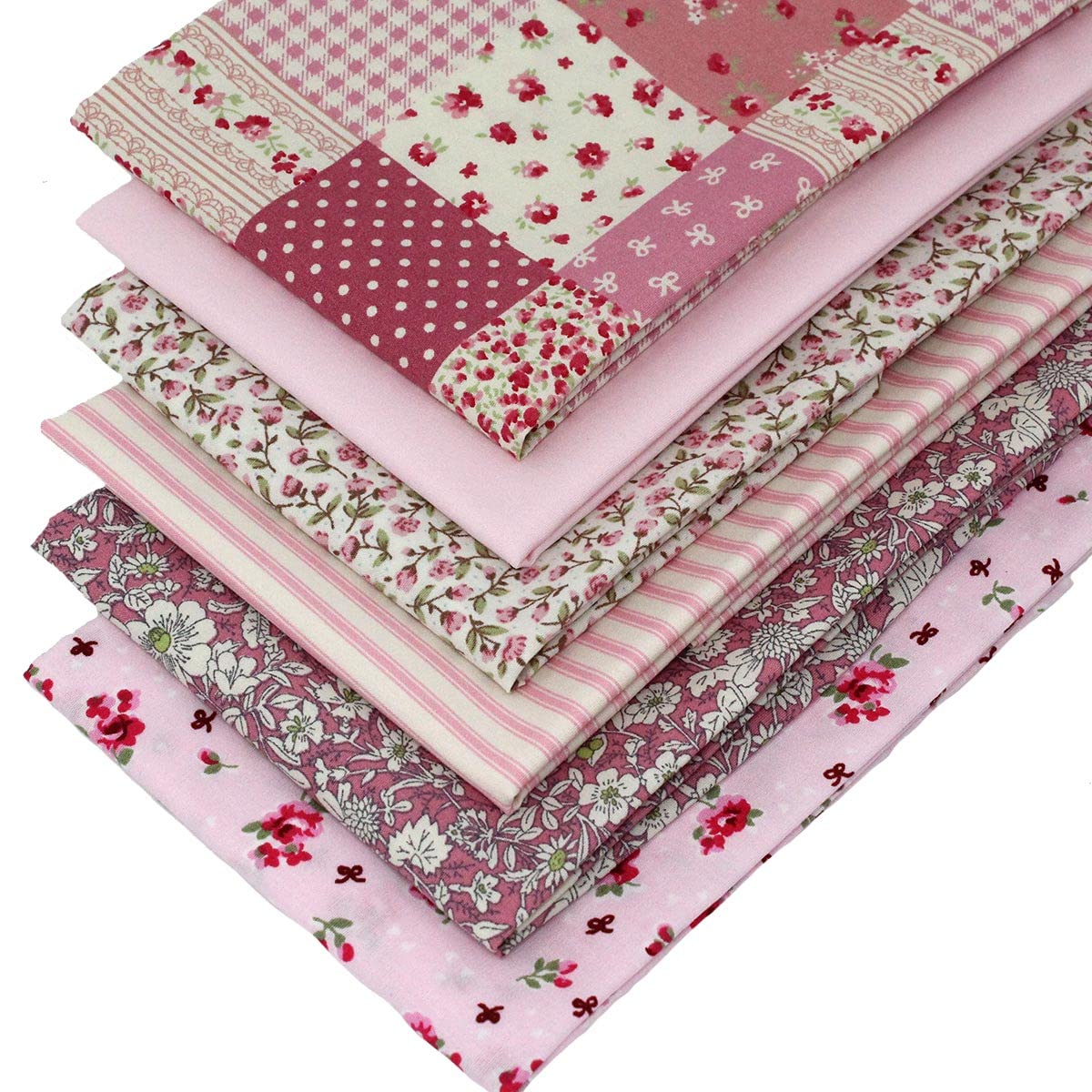 6 Fat Quarters Bundle – Vintage Pink. 100% Cotton Fabric Suitable for Crafting Quilting and Sewing Projects (Includes Free Patchwork Pattern by Overdale Fabric)