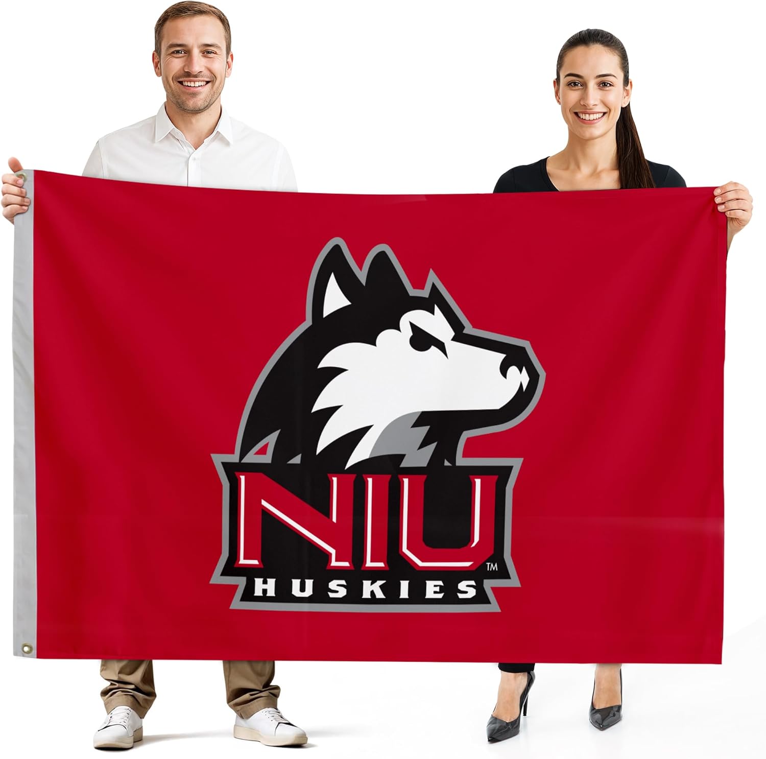 Northern Illinois Huskies College Sports Printed Flag - NCAA Licensed - Nylon - School Banner (Red, Black) (5' x 8')