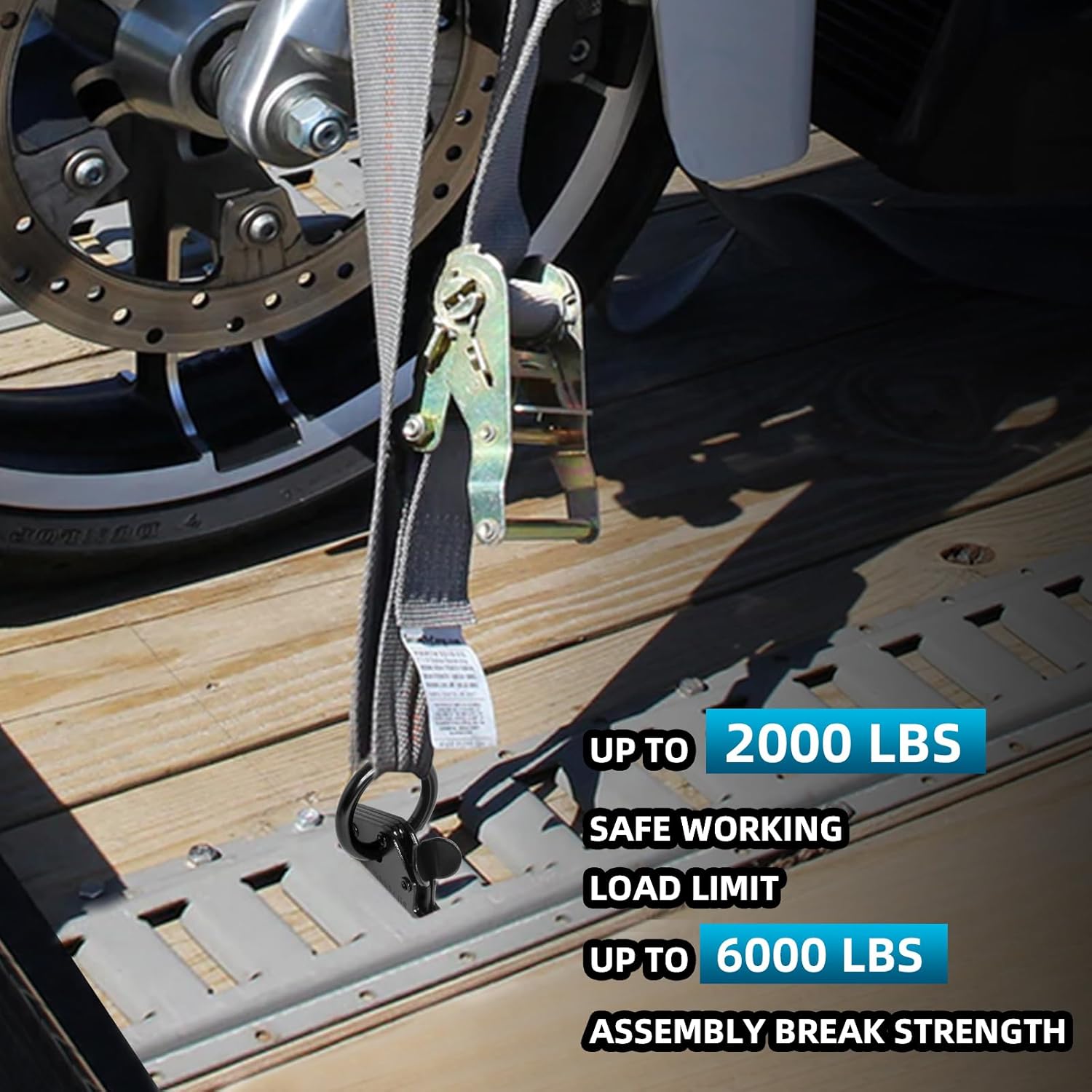 Extra Heavy Duty E-Track O Ring Tie-Down Anchors Steel E Track O-Ring Fittings 2,000Lbs Working Load Limit 6000Lbs Break Strength for E-Track Tie-Down System, Black, Pack of 6 - Image 5