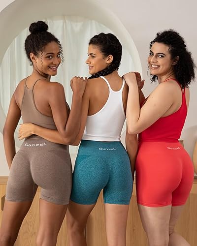 Vista 7 de Sunzel Free to Be - Camiseta sin mangas, acanalada, sin costuras, espalda cruzada, sin relleno, para entrenamiento, gimnasio, yoga