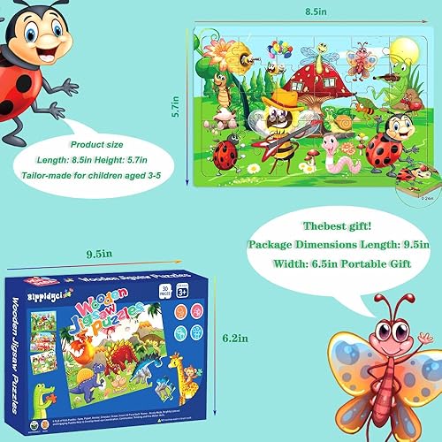 Miniatura 3 de Rompecabezas de madera para niños de 3 a 5 años de edad, 30 piezas, rompecabezas de madera coloridos para niños pequeños, rompecabezas educativos de