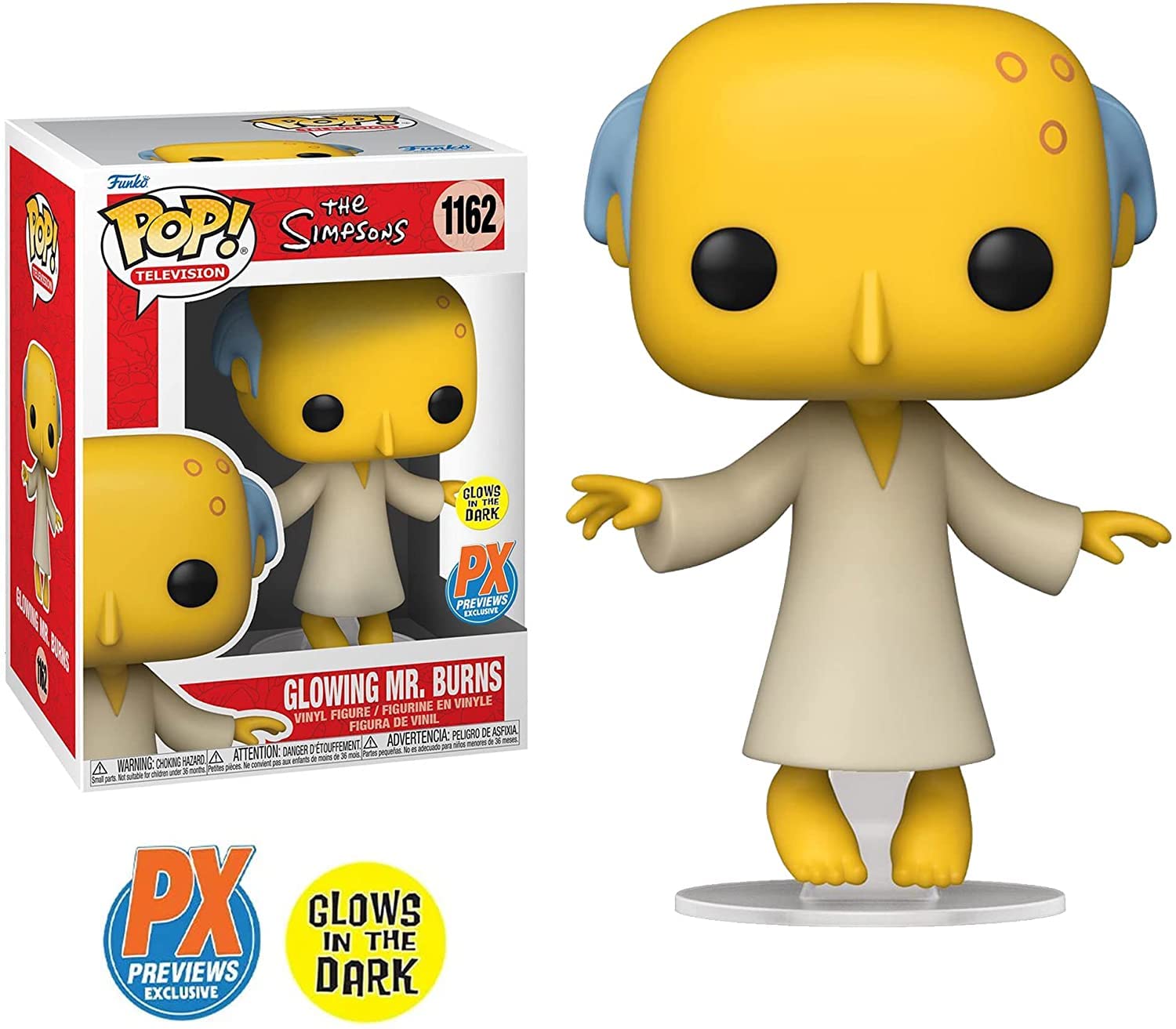 The Simpsons: Glowing Mr. Burns (PX Previews Exclusive) Funko Pop! Figura de vinilo (conjunto con funda protectora compatible Pop Box)