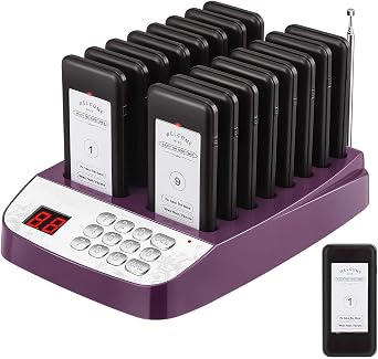16 Purple Wireless Buzzers Pager System Set with Vibration and Flashing