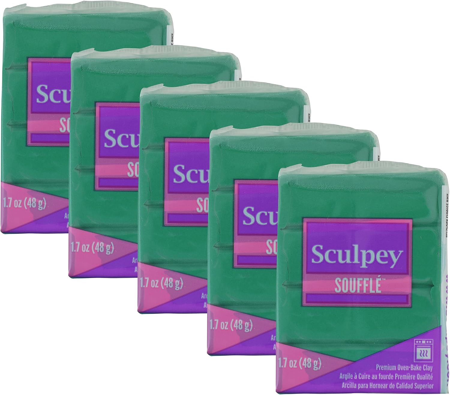 Sculpey Soufflé: Jade, 5 Pack - 1.7oz Bars, Green, Polymer Oven Bake Clay, Suede-Lightweight-Flexible, Non-Toxic, Jewelry, DIY Arts & Crafts Projects