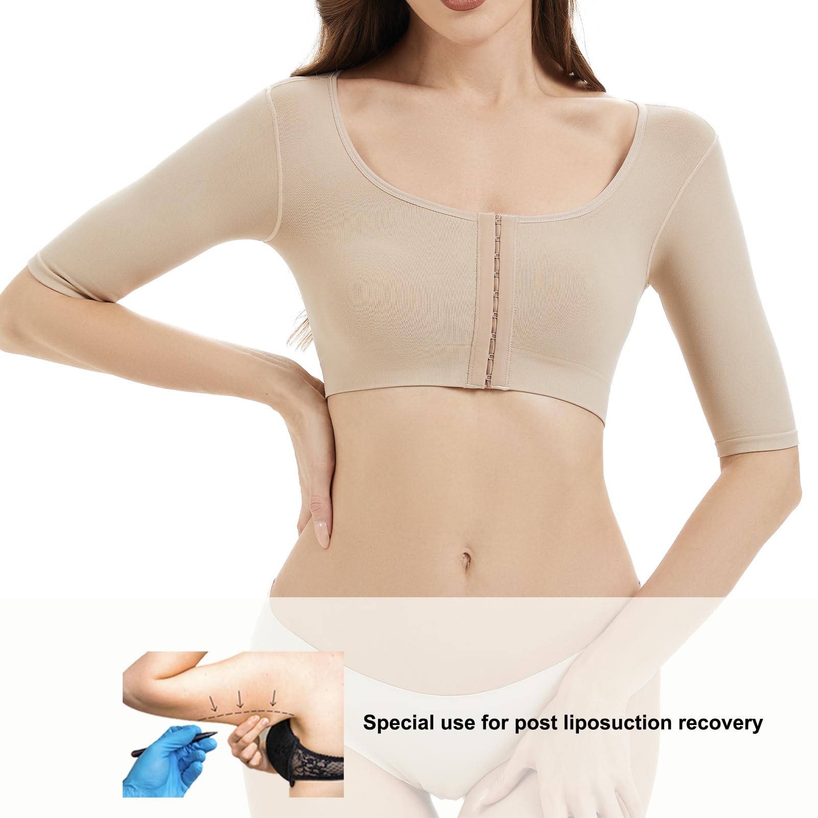KSKshape Formador de Brazo para Mujer después de la Cirugía con Mangas de Compresión Faja Moldeadora para Mujer, Corrector de Postura,Beige,L