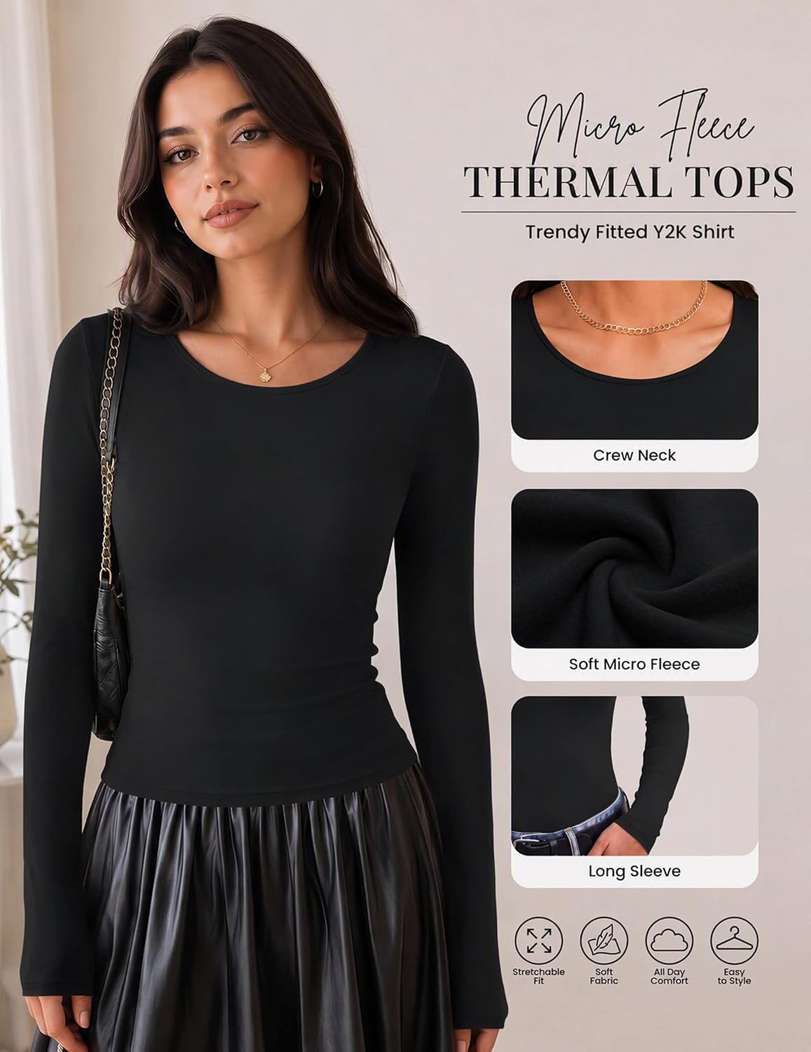 Long Sleeve Shirts for Women Micro Fleece Thermal Underwear Tops Fitted Tee image 5