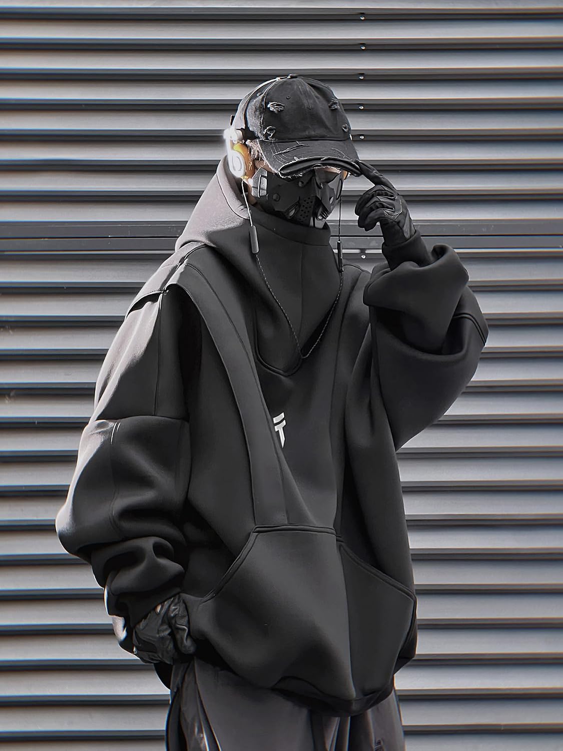 Niepce Inc Japanese Streetwear Hoodies for Men (US, Alpha, Large, Regular, Regular, Standard, Black-h50)