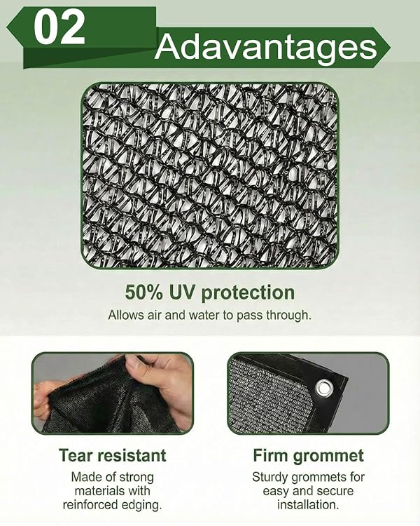 50% Sunblock Shade Cloth Net Black Resistant - 10x20 Ft Garden Shade Mesh for Plant Cover, Greenhouse, Chicken Coop, Kennels, Tomatoes Plants by vensovo - Image 3