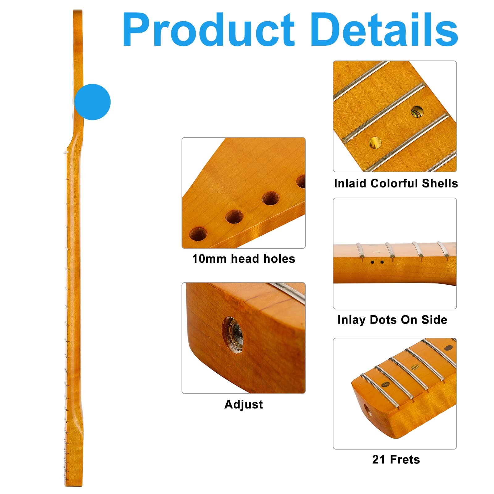 21fret ST Canadian Maple Electric Guitar Neck 14" Radius of Fingerboard