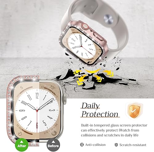 Miniatura 4 de Goton Paquete de 2 fundas con purpurina y correa fina diseñada para Apple Watch de 1.575 pulgadas Series 654SE (2 generación), protector de pantalla