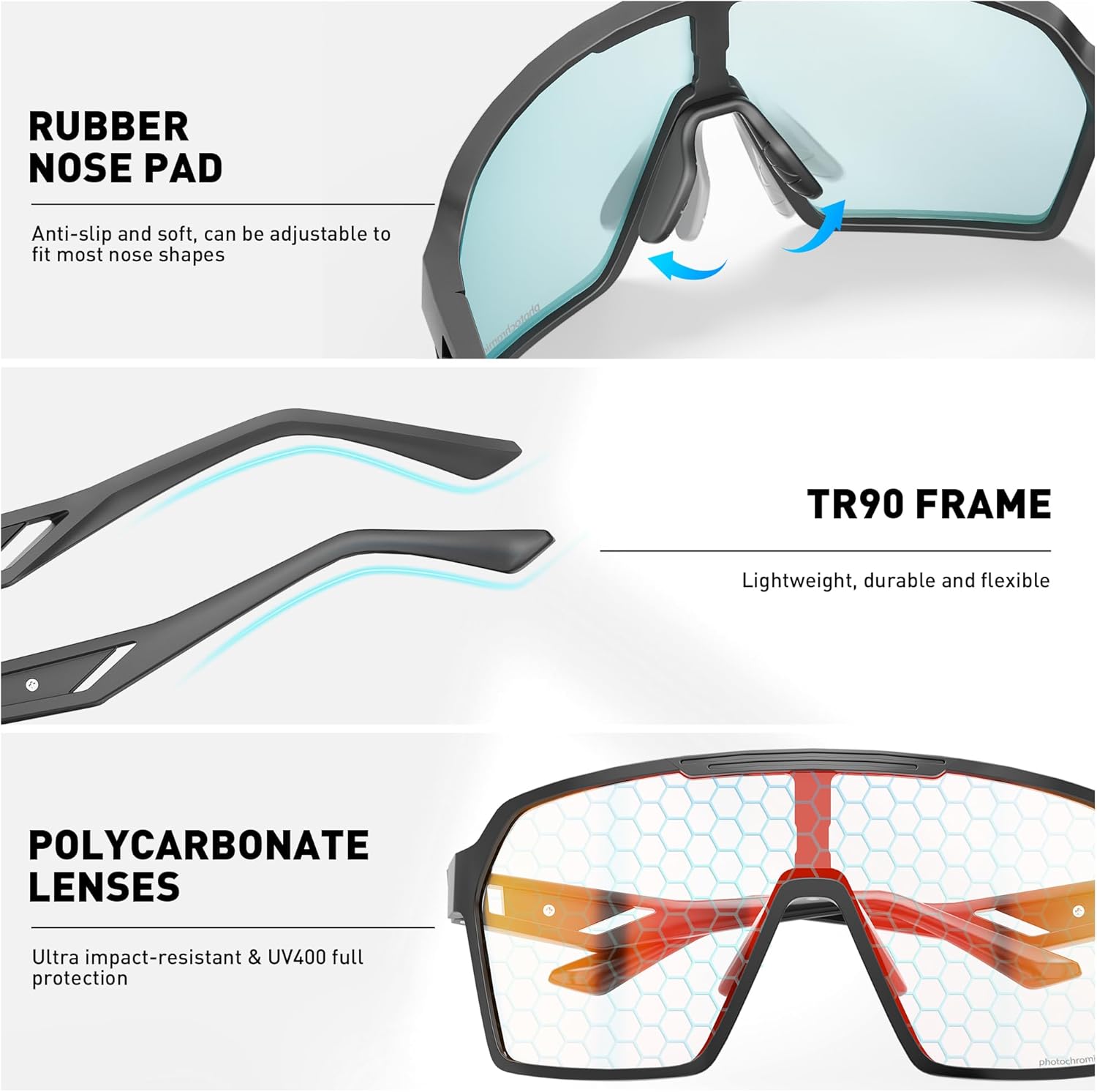 SCVCN Photochromic Cycling Glasses Men Women Clear Mountain Bike Sunglasses Sports Baseball Riding MTB S327